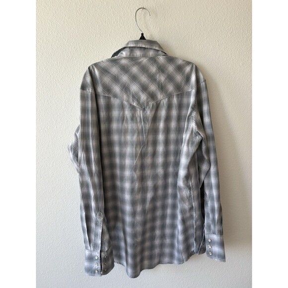 Wrangler Men's Pearl Snap Long Sleeve Shirt Gray, Medium, Single Stitch - Picture 4 of 4